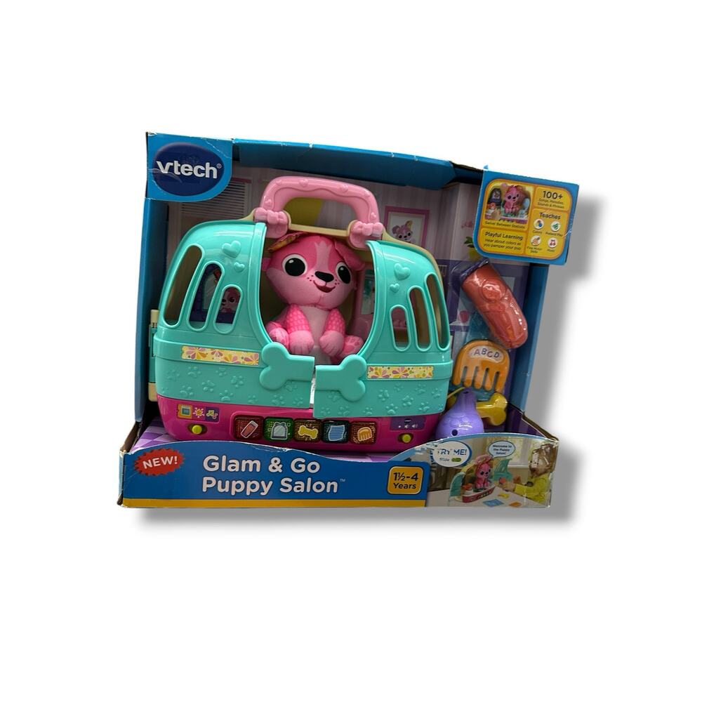 VTech Glam & Go Puppy Salon  Playset w/ Plush Dog Lights Sounds COMPLETE